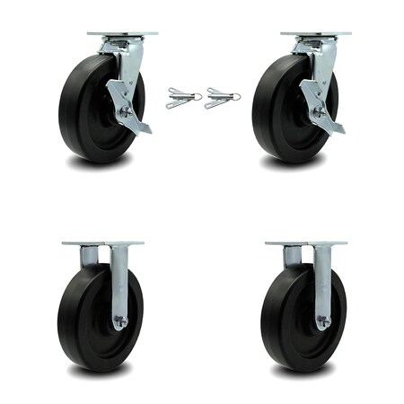 Service Caster 8 Inch Polyolefin Caster Set with 2 Brakes/Swivel Lock 2 Rigid SCC-30CS820-POR-TLB-BSL-2-R-2